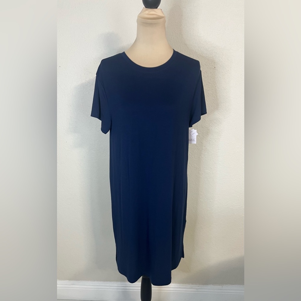 Auden Women's Cloud Knit Short Sleeve Navy Blue Pajama T-shirt Dress Size Small